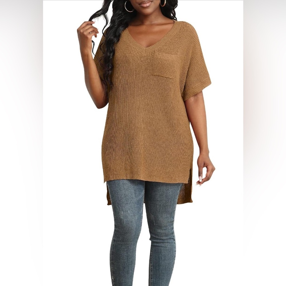 Brown Knit Tunic Sweater